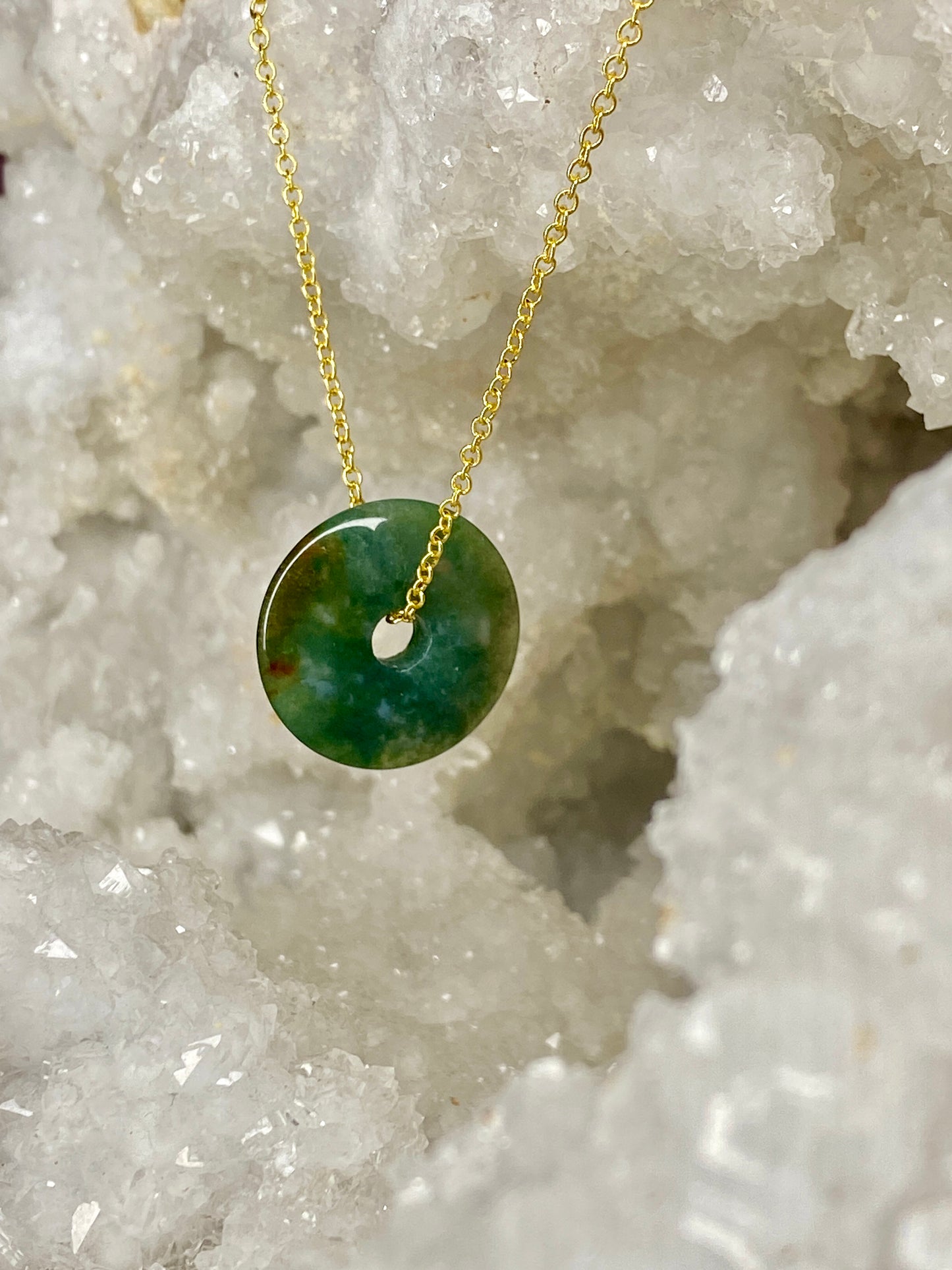 MOSS AGATE 20IN GOLD PLATED NECKLACE