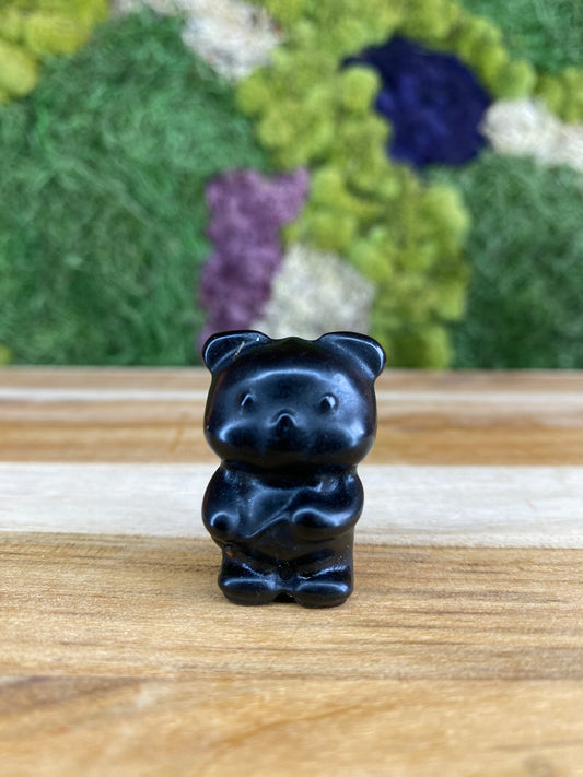 OBSIDIAN TEDDY BEAR WITH FISH BAG