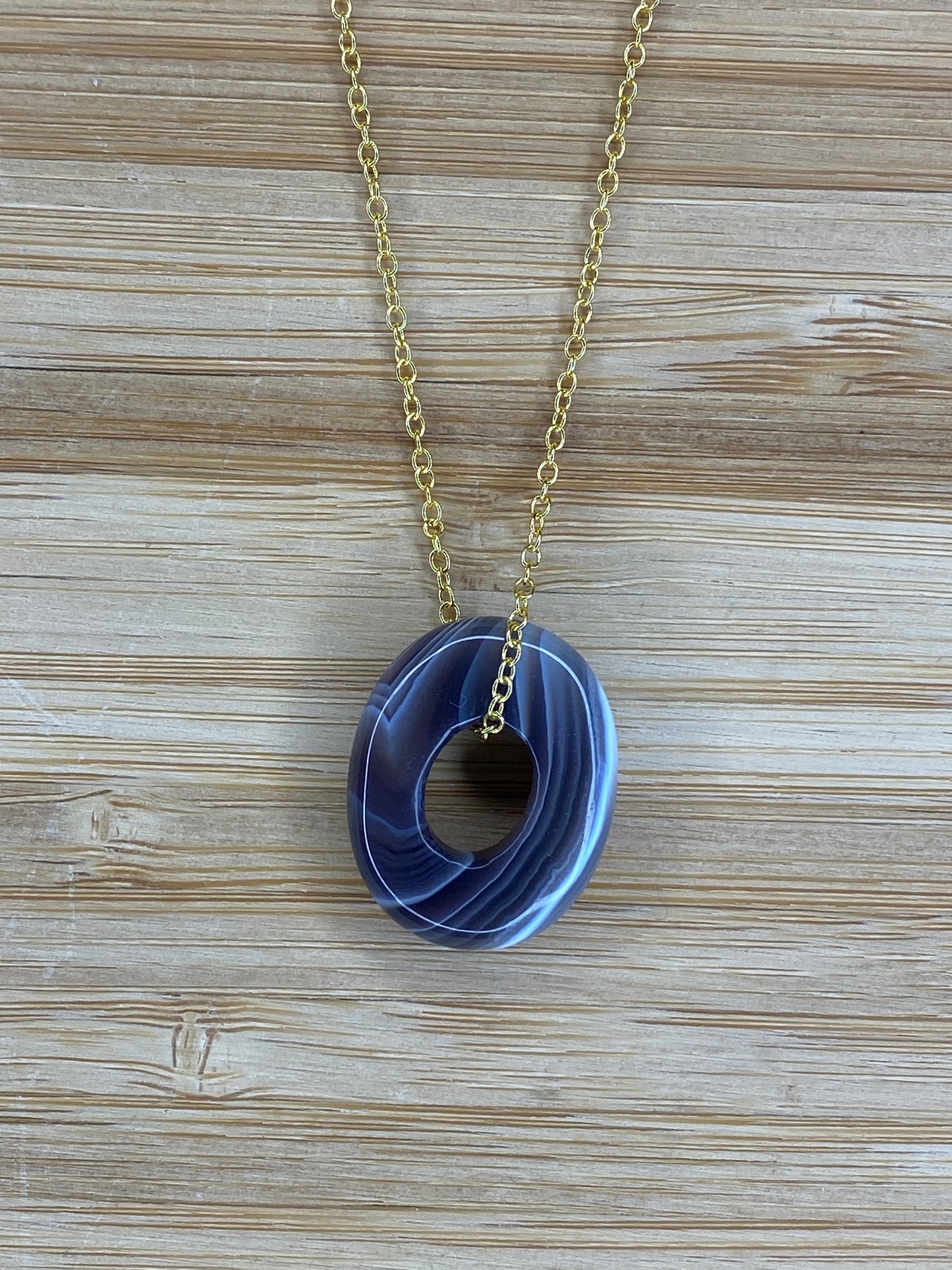 BANDED BOTSWANAN AGATE 20IN GOLD PLATED NECKLACE