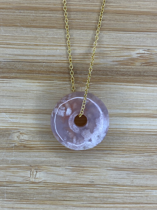 FLOWER AGATE 20IN GOLD PLATED NECKLACE - XL PENDANT